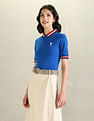 U.S. Polo Assn. Women Striped Collar Pique Polo Shirt