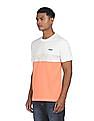 Aeropostale Men White And Peach Cotton Colour Block T-Shirt