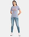 U.S. Polo Assn. Women Blue Slubbed Modal Jersey Printed T-Shirt