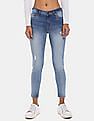 Aeropostale Women Blue Mid Rise Medium Washed Distressed Jeans