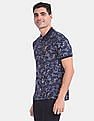 U.S. Polo Assn. Men Blue Printed Cotton Stretch Polo Shirt