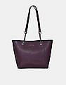 Calvin Klein Women Dark Purple Metallic Chain Trim Strap Textured Leather Tote Bag