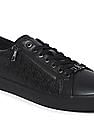 Calvin Klein Men Black Vulcanized Zipper Debossed Lace Up Sneakers