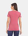 Aeropostale Women Pink Crew Neck Logo Applique Jersey T-Shirt