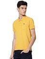 AD by Arvind Men Golden Yellow Cotton Solid Polo Shirt