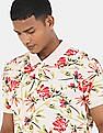 Aeropostale Men Off White Floral Printed Cotton Polo Shirt