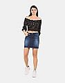 Aeropostale Women Black Printed Off Shoulder Top