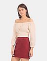 Aeropostale Women Beige And White Striped Off-Shoulder Top