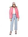 Tommy Hilfiger Women Pink Long Sleeve Solid Detachable Fur Hood Jacket