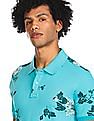 Aeropostale Men Turquoise Cotton Floral Print Polo Shirt