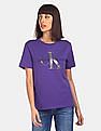 Calvin Klein Women Violet Glitter Monogram Print T-Shirt