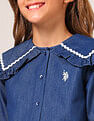 U.S. Polo Assn. Kids Girls Cape Collar Chambray Top