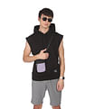 Calvin Klein Jeans Men Black Monogram Badge Sleeveless Hooded Sweatshirt