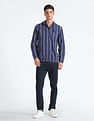 Flying Machine Hooded Vertical Striped Cotton Shirt