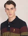 U.S. Polo Assn. Men Multi Colour Horizontal Stripe Pure Cotton Polo Shirt