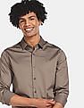Calvin Klein Men Taupe Slim Fit Satin Stretch Solid Casual Shirt