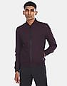 U.S. Polo Assn. Men Dark Purple Ribbed Stand Collar Solid Bomber Jacket