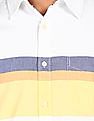 Aeropostale Men White And Yellow Spread Collar Striped Casual Shirt