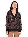 Tommy Hilfiger Women V-Neck All Over Animal Jacquard Sweater