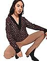 Tommy Hilfiger Women V-Neck All Over Animal Jacquard Sweater